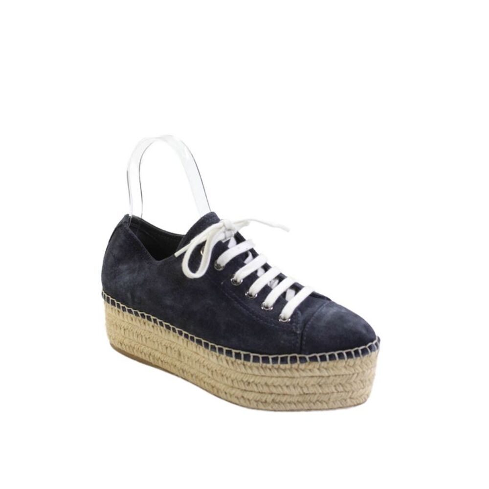 Miu Miu Womens Platform Espadrille Lace Up Platform Shoes Blue Size 7